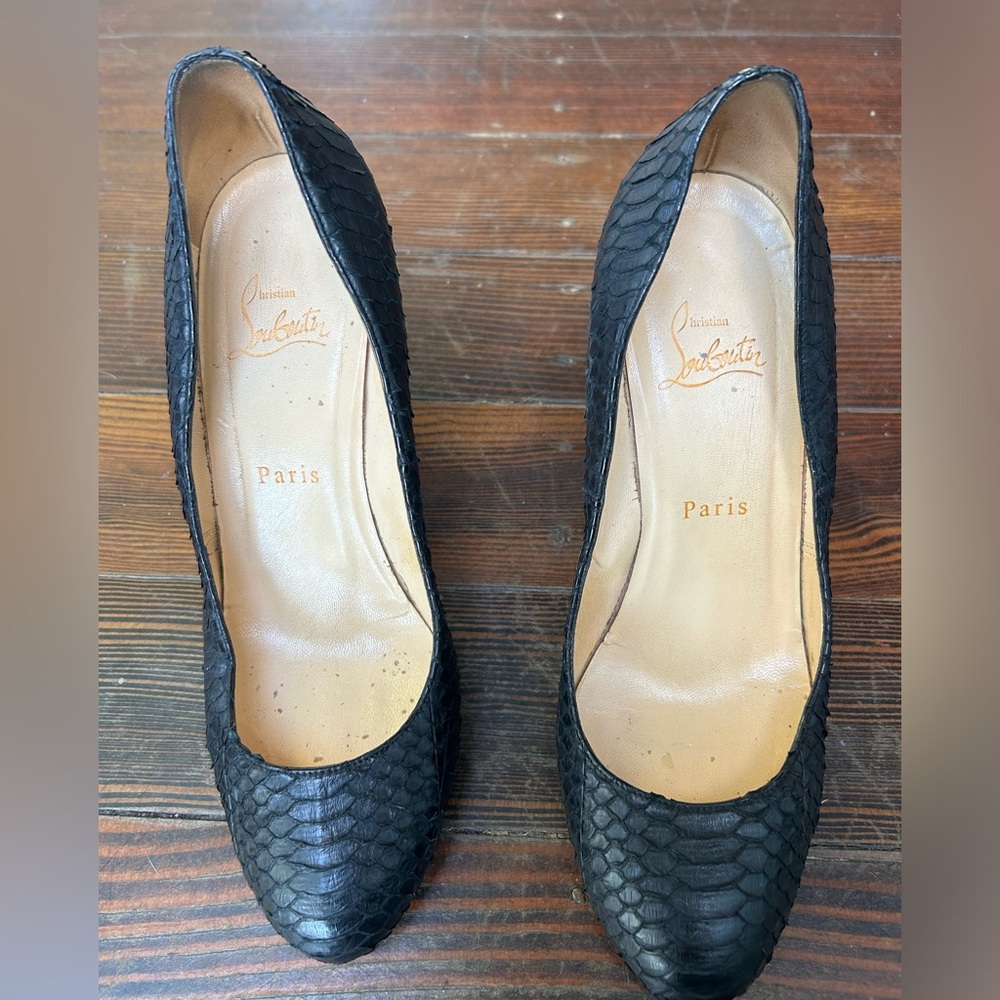 Christian Louboutin Black Python Bianca heels